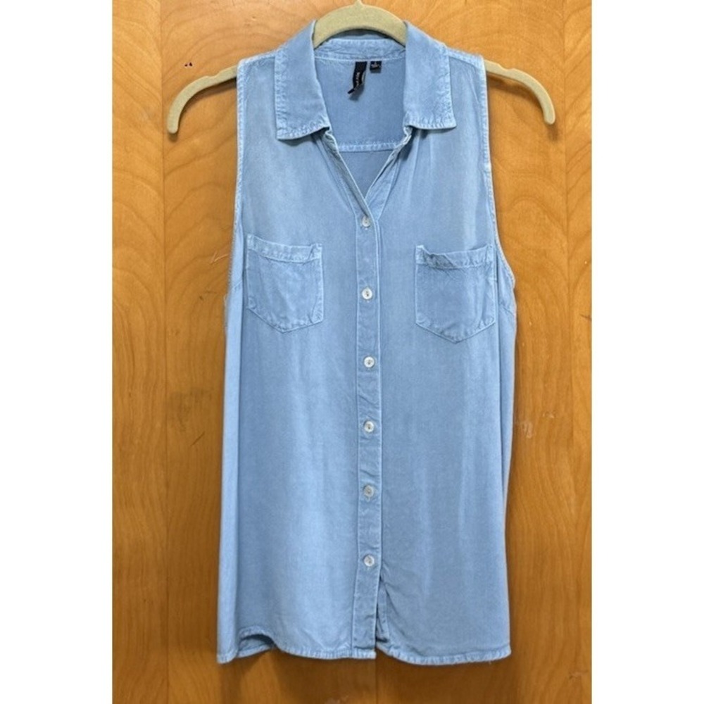 D&KADE Womens Chambray Sleeveless Top Button Down Racerback Casual‎ Classic Sz L